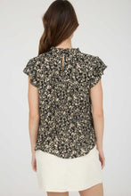 Load image into Gallery viewer, Floral Lace Yoke Ruffle Detail Short Sleeve Top