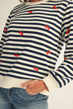 Load image into Gallery viewer, Cherry Embroidered Casual Stripe Top