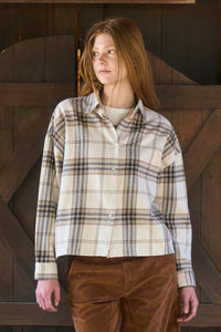Plaid Button Down Collared Boxy Long Sleeve Shirt