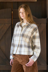 Plaid Button Down Collared Boxy Long Sleeve Shirt