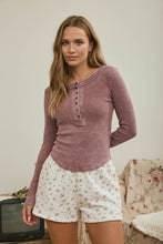 Load image into Gallery viewer, Washed Long Sleeve Ribbed Henley Knit Top
