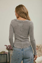 Load image into Gallery viewer, Washed Long Sleeve Ribbed Henley Knit Top