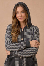 Load image into Gallery viewer, Round Neck Striped Button Down Hoodie Top