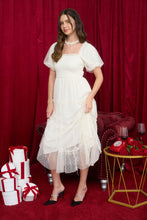 Load image into Gallery viewer, Polka Dot Tulle Puff Sleeve Smocked Tiered Midi