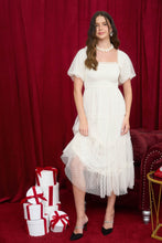 Load image into Gallery viewer, Polka Dot Tulle Puff Sleeve Smocked Tiered Midi