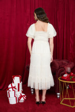 Load image into Gallery viewer, Polka Dot Tulle Puff Sleeve Smocked Tiered Midi