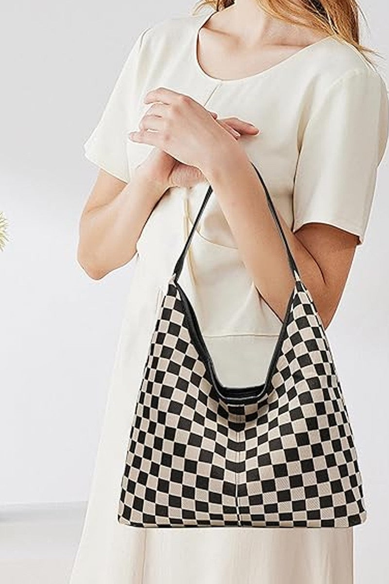 Checkered Hobo Tote Bag
