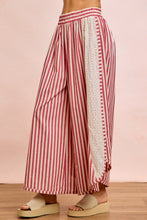 Load image into Gallery viewer, Floral Eyelet Side Elastic Stripes Wide Leg Pants
