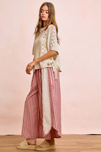 Load image into Gallery viewer, Floral Eyelet Side Elastic Stripes Wide Leg Pants