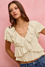 Load image into Gallery viewer, TEXTURED KNIT RUFFLE V NECK KNIT TOP