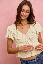 Load image into Gallery viewer, TEXTURED KNIT RUFFLE V NECK KNIT TOP