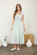 Load image into Gallery viewer, Floral Tile Pattern Smocked Sleeveless Midi Dress