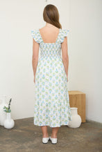 Load image into Gallery viewer, Floral Tile Pattern Smocked Sleeveless Midi Dress