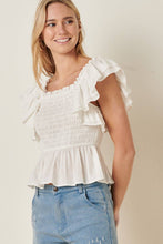 Load image into Gallery viewer, RUFFLE DETAIL SMOCKING BODICE BLOUSE