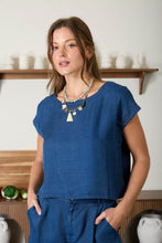 Load image into Gallery viewer, Dark Chambray Short Sleeve Back Button Top