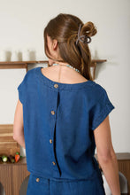 Load image into Gallery viewer, Dark Chambray Short Sleeve Back Button Top