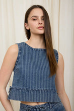 Load image into Gallery viewer, Stripe Washed Denim Sleeveless Side Tie Crop Top