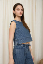 Load image into Gallery viewer, Stripe Washed Denim Sleeveless Side Tie Crop Top