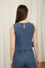 Load image into Gallery viewer, Stripe Washed Denim Sleeveless Side Tie Crop Top