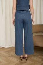 Load image into Gallery viewer, Stripe Washed Denim Waist Tie Strap Jeans