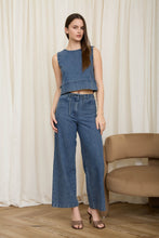 Load image into Gallery viewer, Stripe Washed Denim Waist Tie Strap Jeans