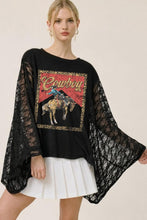 Load image into Gallery viewer, Western Vintage Cowboy Graphic Kaftan Top W/lace Sleeves