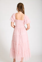 Load image into Gallery viewer, Polka Dot Tulle Puff Sleeve Smocked Tiered Midi