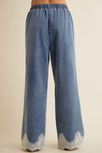 Load image into Gallery viewer, Lace Trim Wide Leg Elastic Mid Rise Denim Pants