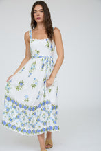 Load image into Gallery viewer, Floral Border Pattern Belt Strap Midi Dress