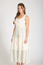 Load image into Gallery viewer, Floral Colorblock Ruffled Tiered Midi Dress