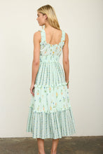 Load image into Gallery viewer, Floral Colorblock Ruffled Tiered Midi Dress