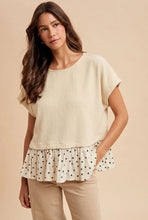 Load image into Gallery viewer, Polka Dot Ruffle Hem Textured Knit Top