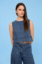 Load image into Gallery viewer, Stripe Washed Denim Sleeveless Side Tie Crop Top