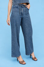 Load image into Gallery viewer, Stripe Washed Denim Waist Tie Strap Jeans