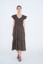 Load image into Gallery viewer, Plus Plaid V Neck Smocked Tiered Midi Dress