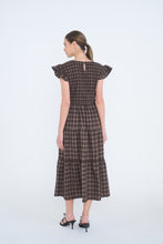 Load image into Gallery viewer, Plus Plaid V Neck Smocked Tiered Midi Dress