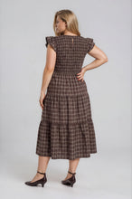 Load image into Gallery viewer, Plus Plaid V Neck Smocked Tiered Midi Dress