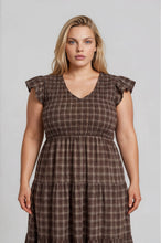 Load image into Gallery viewer, Plus Plaid V Neck Smocked Tiered Midi Dress