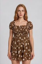 Load image into Gallery viewer, Floral Smocked Square Neck Puff Sleeve Dress