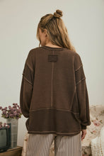 Load image into Gallery viewer, Split Neck Raw Edge Long Sleeve Ribbed Knit Top