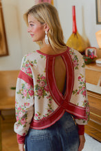 Load image into Gallery viewer, Floral Brushed Terry Open Back Long Sleeves Top
