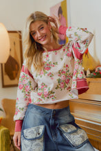 Load image into Gallery viewer, Floral Brushed Terry Open Back Long Sleeves Top
