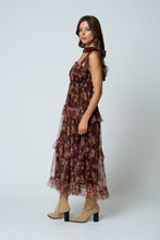 Load image into Gallery viewer, Floral Chiffon Tie Strap Ruffled Tiered Midi Dress