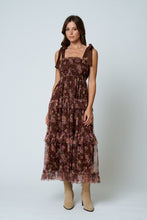 Load image into Gallery viewer, Floral Chiffon Tie Strap Ruffled Tiered Midi Dress