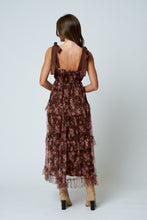 Load image into Gallery viewer, Floral Chiffon Tie Strap Ruffled Tiered Midi Dress