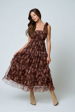 Load image into Gallery viewer, Floral Chiffon Tie Strap Ruffled Tiered Midi Dress