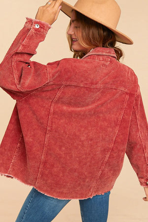 PLUS CORDUROY WASHED DISTRESSED BUTTON JACKET