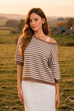 Load image into Gallery viewer, Stripe Contrast Trim Short Sleeve Knit Sweater