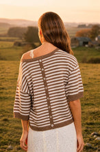 Load image into Gallery viewer, Stripe Contrast Trim Short Sleeve Knit Sweater