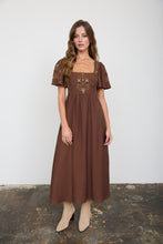 Load image into Gallery viewer, Embroidery Detail Bell Sleeve Midi Dress